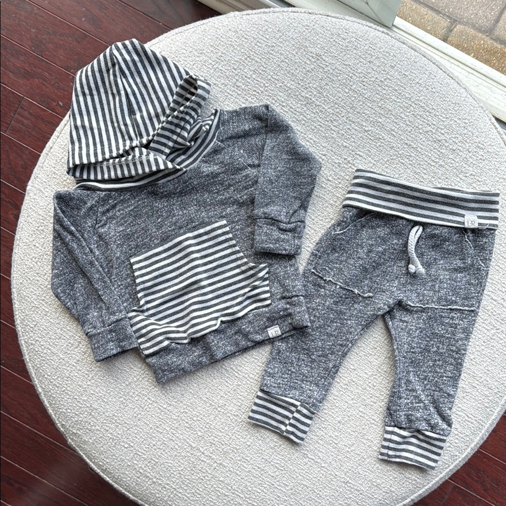 Lulu&Roo Gray and White Striped Baby Hoodie and Pants Set